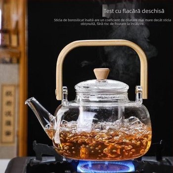 Ceainic din sticlă, mâner din bambus gros, pentru plită electrică ceramică, filtru pentru ceai cu flori, set de ceai