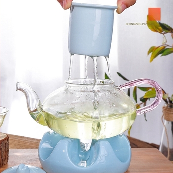 Shunxiang ceainic ceramic cu flori și set de ceai cu separare ceai-apă, ceai din fructe, încălzire cu lumânare, vas pentru wellness