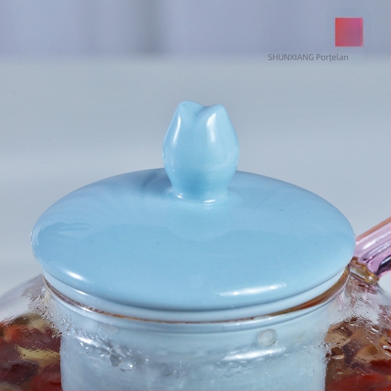 Shunxiang ceainic ceramic cu flori și set de ceai cu separare ceai-apă, ceai din fructe, încălzire cu lumânare, vas pentru wellness