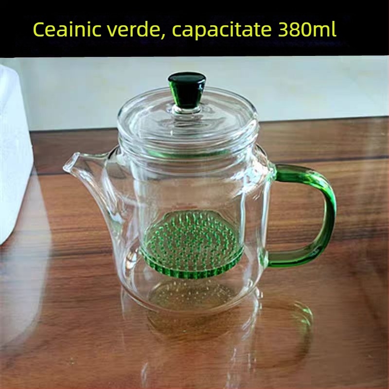 Ceainic din sticlă borosiliată, design minimalist pentru uz casnic, cu filtru pentru ceai, rezistent la căldură, mâner lateral îngroșat