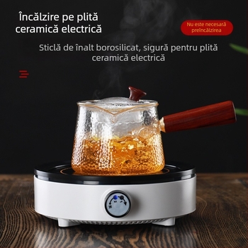 Ceainic din sticlă cu mâner din lemn, rezistent la temperaturi înalte, set de ceai cu flori și filtru