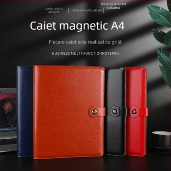 Dosar din piele A4 cu 4 găuri, carnet de notițe, pentru birou, cu logo imprimat