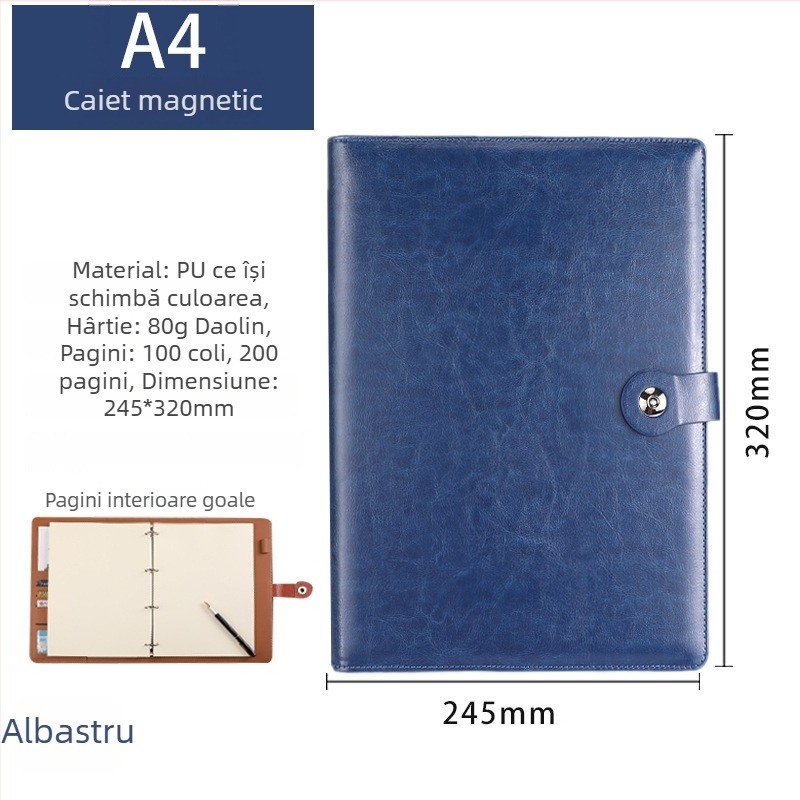 Dosar din piele A4 cu 4 găuri, carnet de notițe, pentru birou, cu logo imprimat