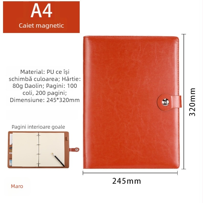 Dosar din piele A4 cu 4 găuri, carnet de notițe, pentru birou, cu logo imprimat