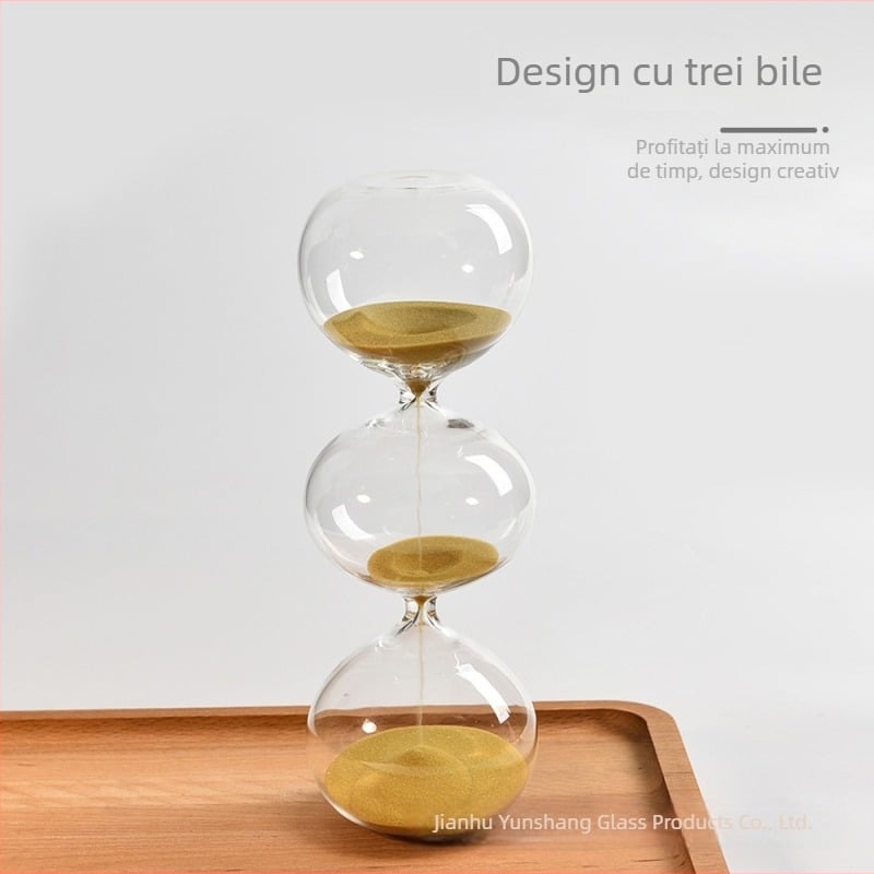 Clepsidră din sticlă, creativă, cu trei etaje, design sferic, decor minimalist pentru birou în stil nordic