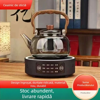 Ceainic din sticlă cu mâner, compatibil cu plita ceramică electrică, recipient de abur pentru ceai sănătos, toamnă și iarnă, acasă și la birou, design modern