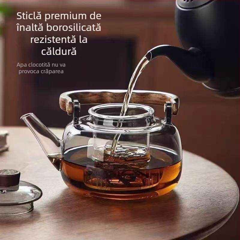 Ceainic din sticlă cu mâner, compatibil cu plita ceramică electrică, recipient de abur pentru ceai sănătos, toamnă și iarnă, acasă și la birou, design modern