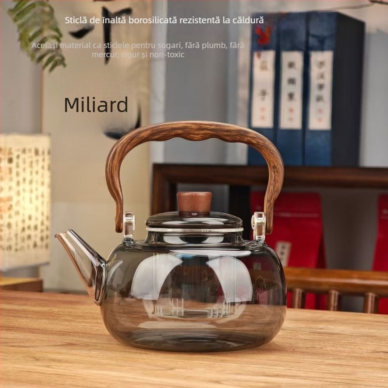 Ceainic din sticlă cu mâner, compatibil cu plita ceramică electrică, recipient de abur pentru ceai sănătos, toamnă și iarnă, acasă și la birou, design modern