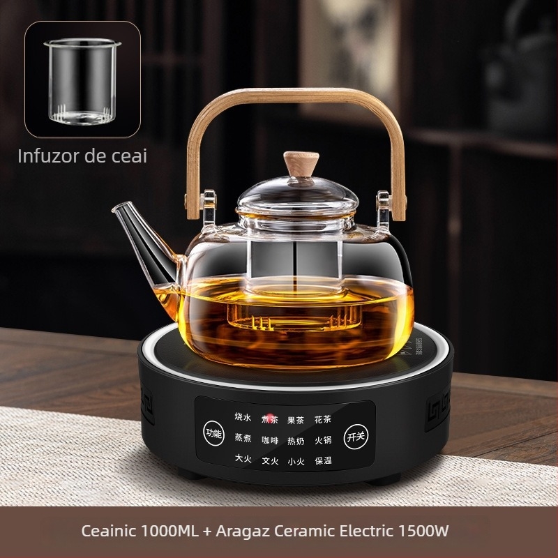 Ceainic din sticlă cu mâner, compatibil cu plita ceramică electrică, recipient de abur pentru ceai sănătos, toamnă și iarnă, acasă și la birou, design modern