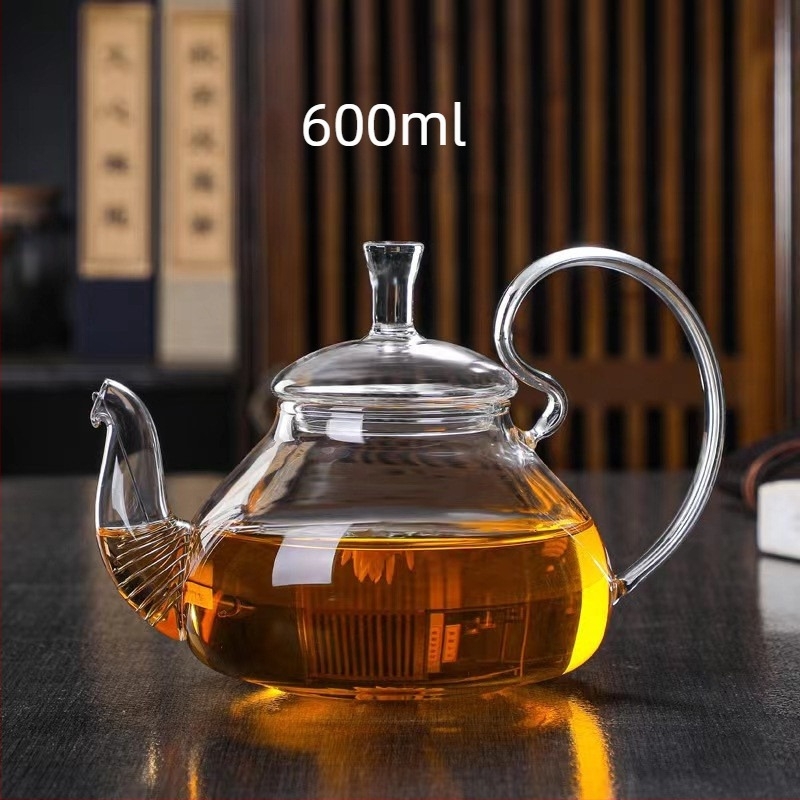 Ceainic din sticlă borosilicat rezistentă la căldură, transparent și cu pereți groși, pentru uz casnic, ceainic pentru ceai de flori, mâner înalt, ceainic Kung Fu