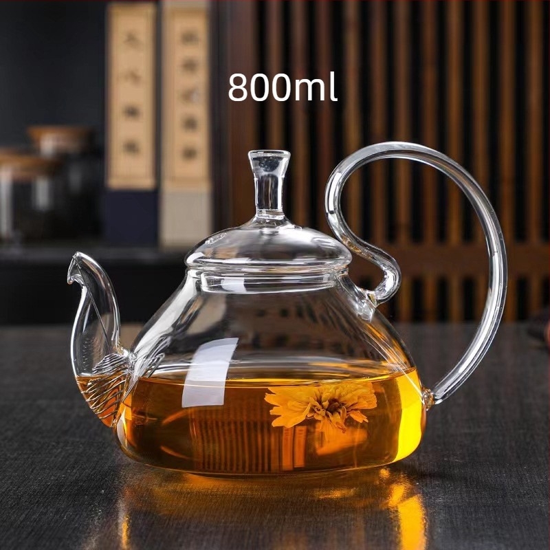 Ceainic din sticlă borosilicat rezistentă la căldură, transparent și cu pereți groși, pentru uz casnic, ceainic pentru ceai de flori, mâner înalt, ceainic Kung Fu