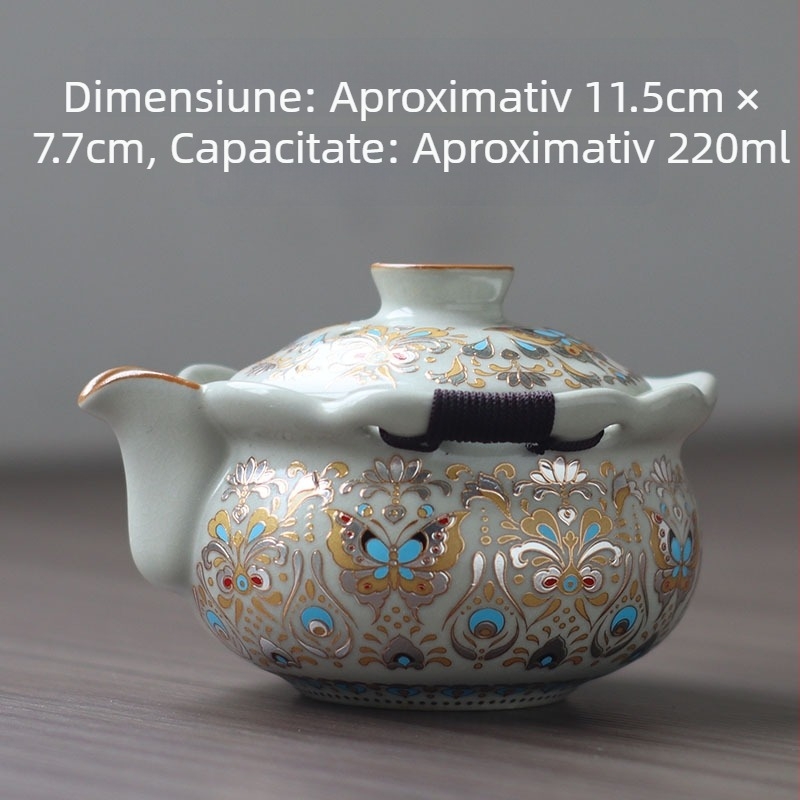 Ceainic Huangru în stil chinezesc nou, cu mâner, cu fluture auriu, sticluță ceramică-comoară, set de ceai Kung-Fu vintage, calitate superioară, cu glazură crăpată