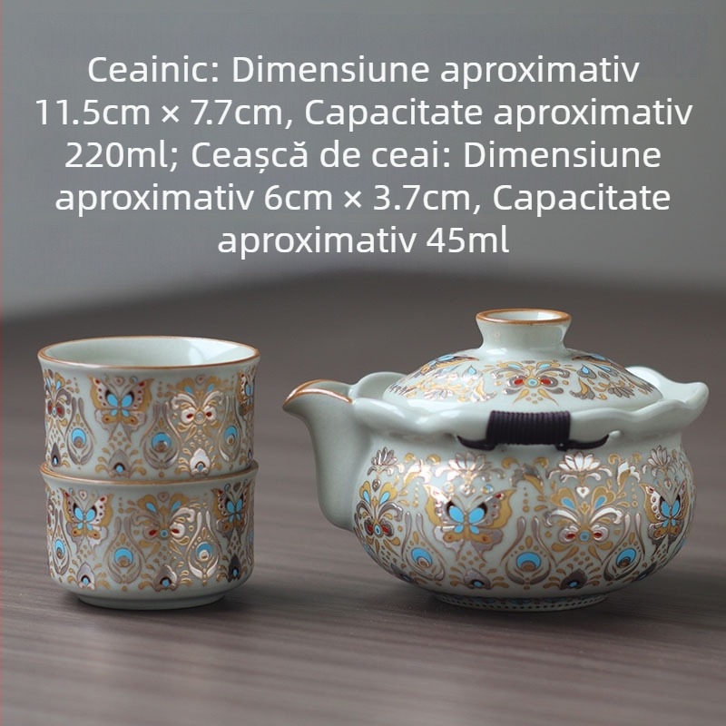 Ceainic Huangru în stil chinezesc nou, cu mâner, cu fluture auriu, sticluță ceramică-comoară, set de ceai Kung-Fu vintage, calitate superioară, cu glazură crăpată