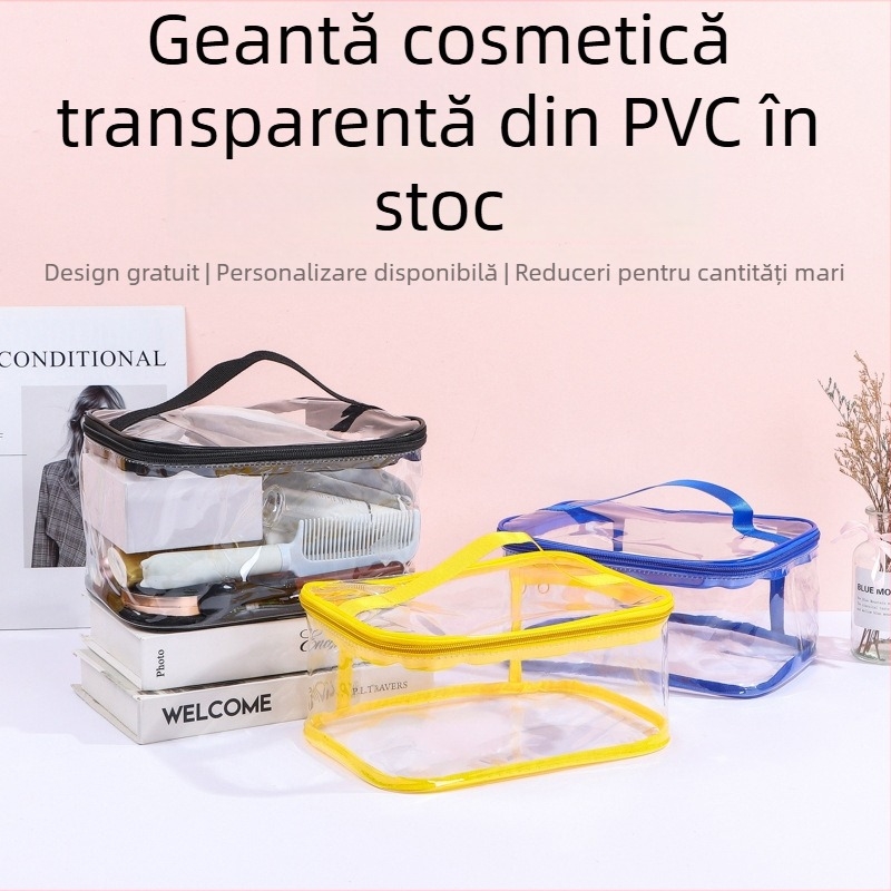 Geantă de make-up din PVC impermeabilă, cu capacitate mare, geantă transparentă cu fermoar PU pentru depozitare jucării și produse de igienă pentru înot