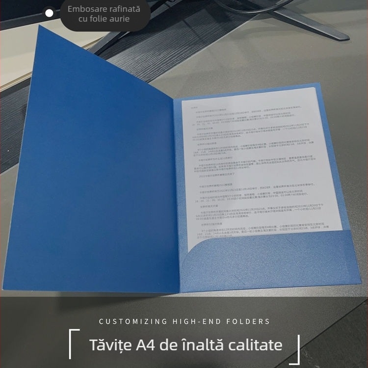 Dosar A4 pentru contracte, copertă cu imprimare la cald, negru, dosar vertical pentru semnare