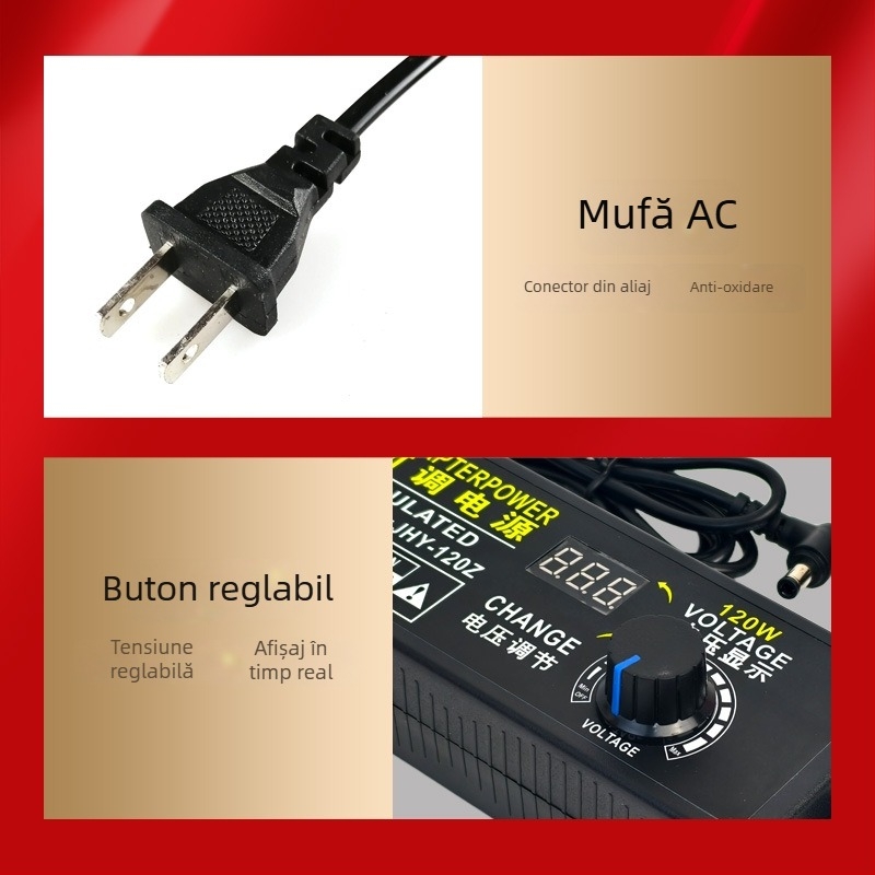 Adaptor de alimentare reglabil 3V-24V-36V pentru benzi LED, motoare, ventilatoare, pompă de apă, regulator de tensiune și controler de viteză