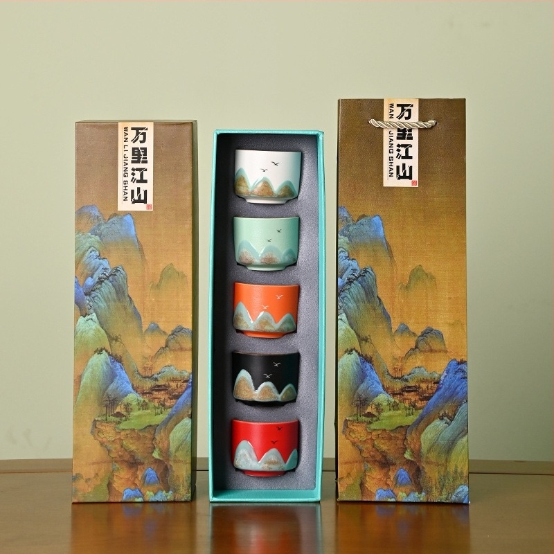 Set de ceai din ceramică pictat manual, în cutie cadou – cadou creativ cultural pentru clienți