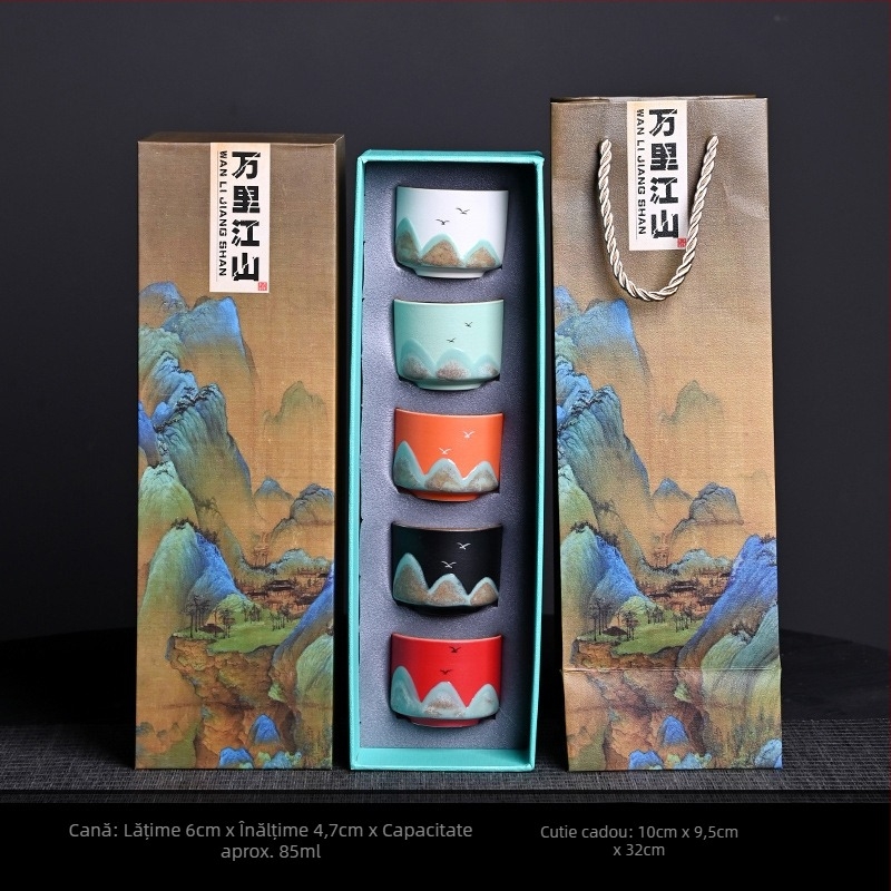 Set de ceai din ceramică pictat manual, în cutie cadou – cadou creativ cultural pentru clienți