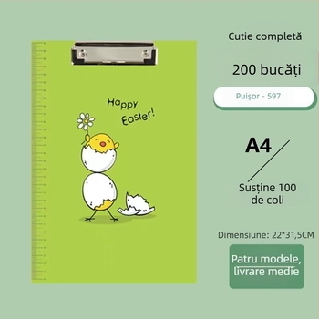 Clipboard pentru studenți cu design Cartoon, clemă din plastic pentru formatul A4 și suprafață de scriere dură
