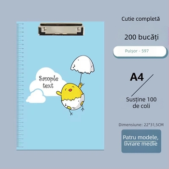 Clipboard pentru studenți cu design Cartoon, clemă din plastic pentru formatul A4 și suprafață de scriere dură