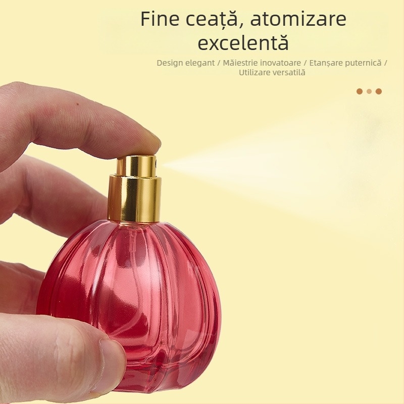 Sticluță de parfum de 50 ml, în formă de dovleac, sticlă colorată, cu pulverizator, capac snap-on, portabilă și reutilizabilă