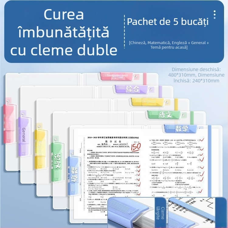 Dosar pentru documente cu două tije, organizator transparent și colorat pentru elevi, dosar rotativ cu deschidere laterală