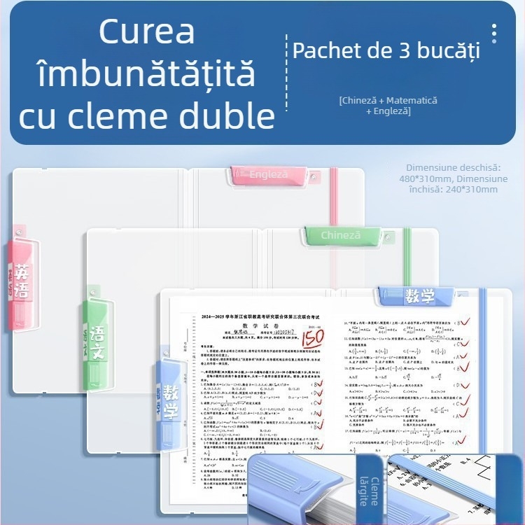 Dosar pentru documente cu două tije, organizator transparent și colorat pentru elevi, dosar rotativ cu deschidere laterală