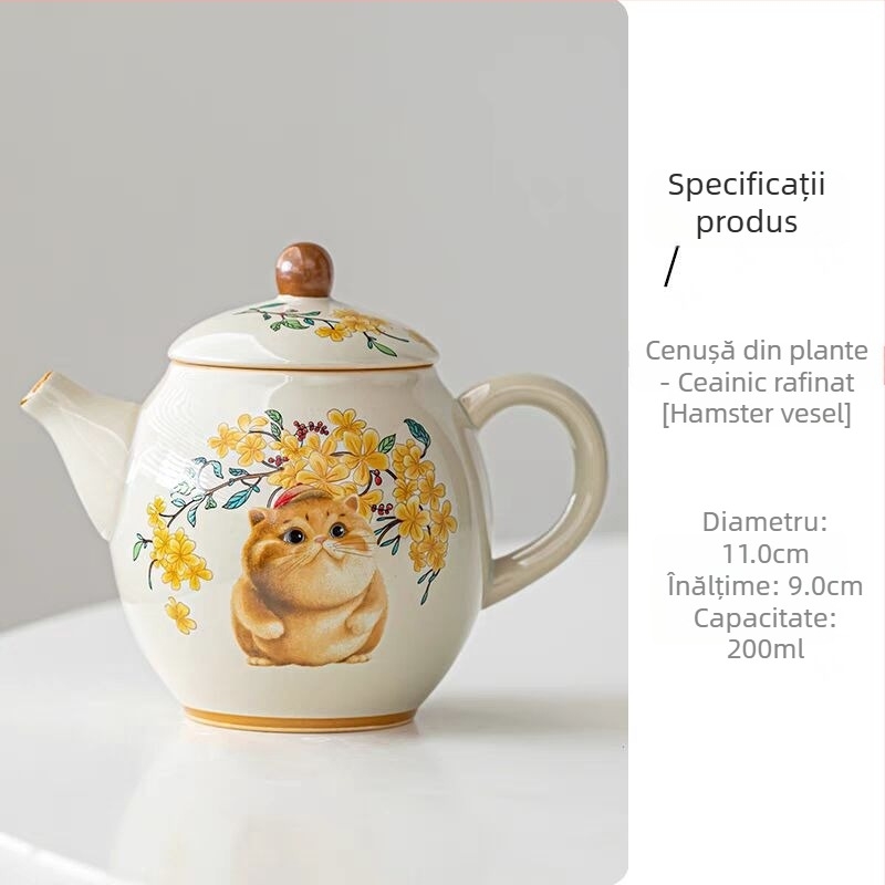 Ceainic ceramic pictat manual, cu un motiv de pisică jucăuasă, pentru uz casnic, protecție împotriva arsurilor
