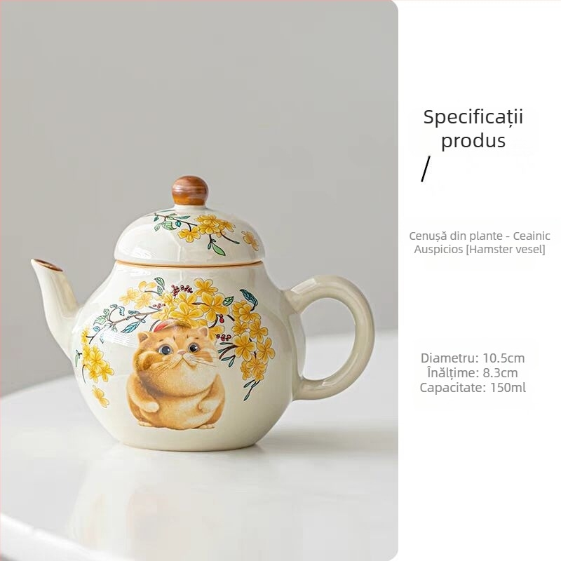 Ceainic ceramic pictat manual, cu un motiv de pisică jucăuasă, pentru uz casnic, protecție împotriva arsurilor