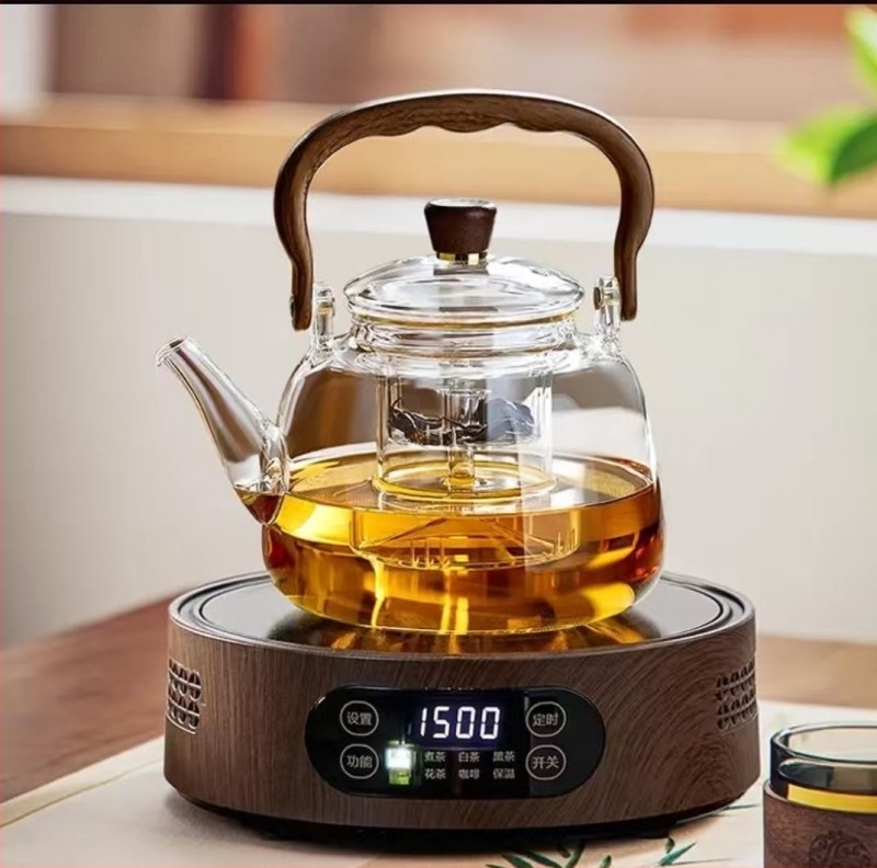 Ceainic din sticlă borosilicată, rezistent la căldură, capacitate mare, cu filtru interior, realizat manual