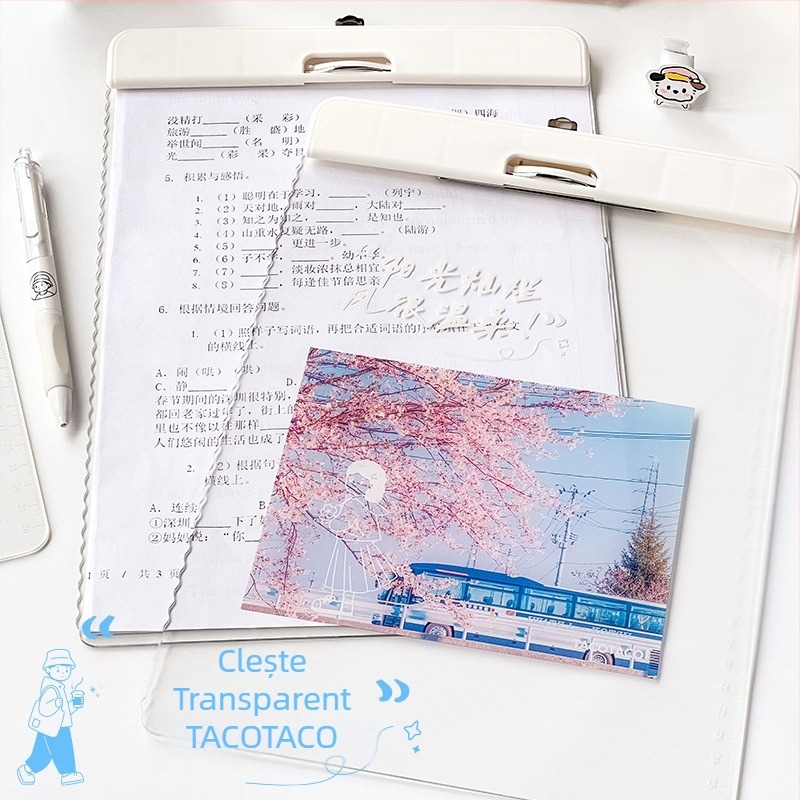 Mahe Wenchuang TACOTACO dosar pentru elevi în stil japonez, A4, organizare materiale, clemă din acril și plăcuță de scriere