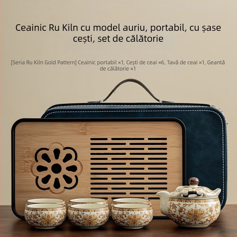 Ruyao Set de Ceai cu Floare de Aur – Binecuvântat, pentru casă, călătorii, mașină și camping – Ceainic și cești