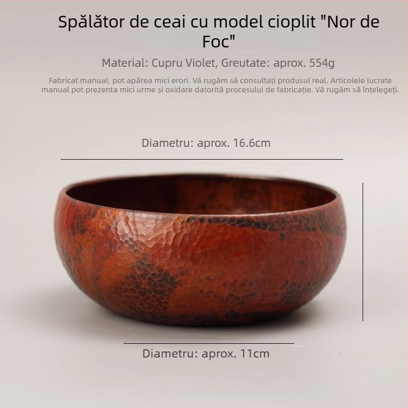 Spălător din cupru pur pentru stilou și ceai, recipient mare pentru resturi de ceai, accesorii de ceremonie a ceaiului în stil chinezesc pentru birou și casă