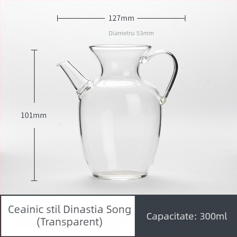Ceainic minimalist transparent în stil Song, cu mâner, din sticlă borosilicat de înaltă rezistență la căldură.