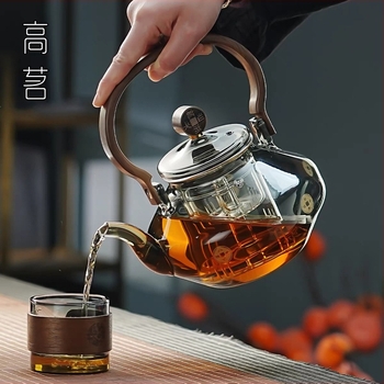 Ceainic din sticlă rezistentă la căldură, cu mâner, model nou pentru uz casnic, set de preparare a ceaiului pe plită, potrivit pentru flacără deschisă, design modern minimalist