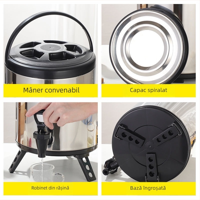 Galeată izolată din oțel inoxidabil pentru ceai cu lapte, robinet, utilizare comercială, capacitate mare