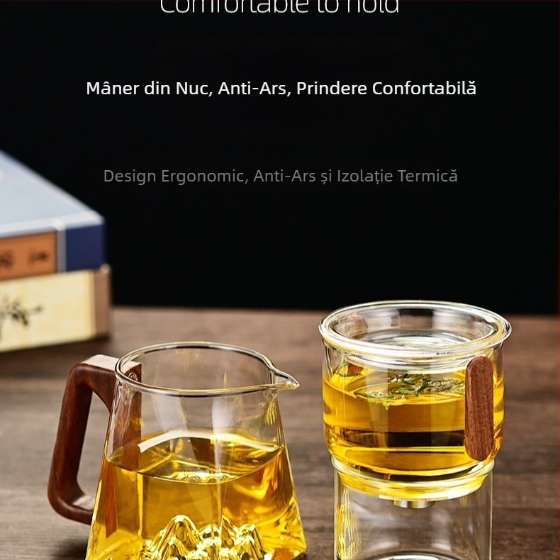Ceainic semi-automat din sticlă pentru ceai Kung Fu, design modern, rezistent la temperaturi înalte, pentru birou, preparare ușoară 1–2 porții