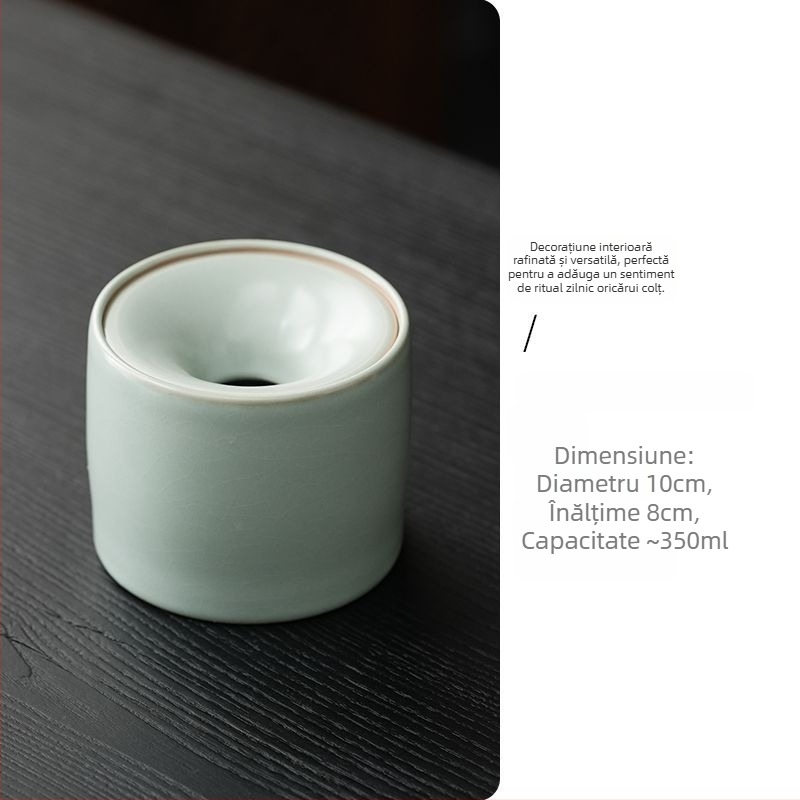Scrumieră ceramică bej cu capac, recipient pentru resturi de ceai, coș de masă pentru resturi de ceai, pentru sufrageria de acasă