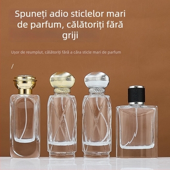 Recipient parfum din sticlă, 100 ml, cu pulverizator, reîncărcabil