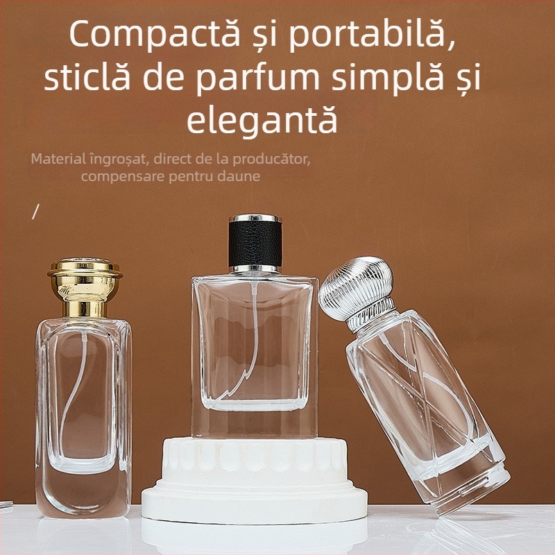 Recipient parfum din sticlă, 100 ml, cu pulverizator, reîncărcabil