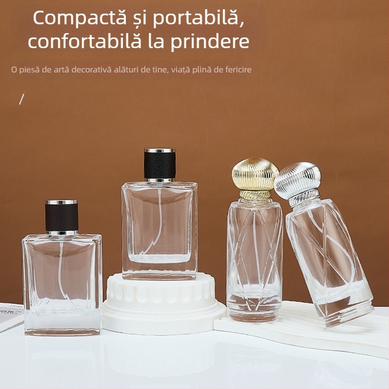 Recipient parfum din sticlă, 100 ml, cu pulverizator, reîncărcabil
