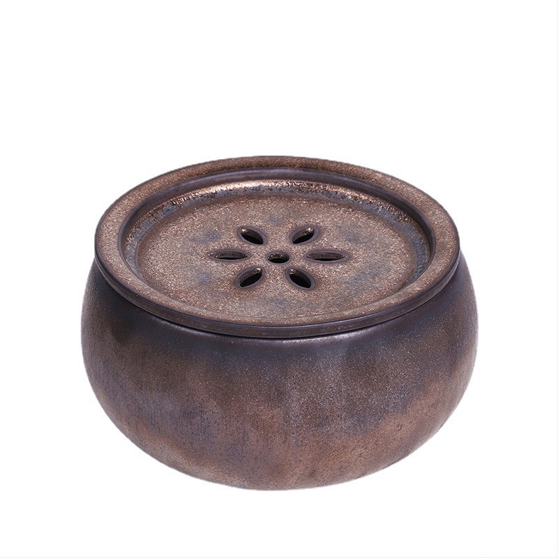 Set ceramic vechi pentru spălarea ceaiului, cu finisaj auriu, vas mare de apă lucrat manual și găleată pentru sedimentul de ceai — accesorii pentru ceremonia ceaiului acasă