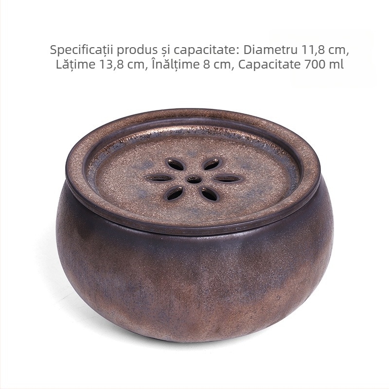 Set ceramic vechi pentru spălarea ceaiului, cu finisaj auriu, vas mare de apă lucrat manual și găleată pentru sedimentul de ceai — accesorii pentru ceremonia ceaiului acasă