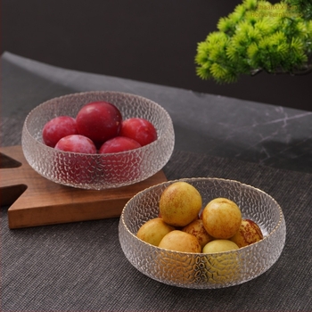 Set din sticlă, stil japonez, cu model ciocănit: bol de salată din sticlă, bol pentru spălat ceai, găleată pentru resturi de ceai, spălător pentru pensule, scrumieră și bol de apă cu margine aurie ciocănită