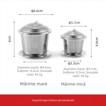 Filtru de ceai din oțel inoxidabil cu capac și lanț, formă de găleată pentru bucătărie