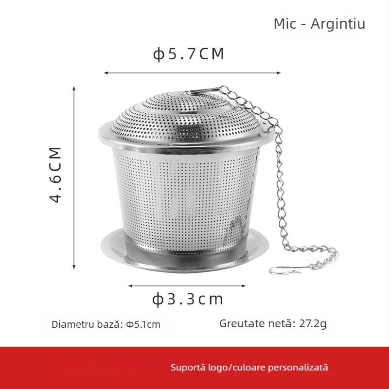 Filtru de ceai din oțel inoxidabil cu capac și lanț, formă de găleată pentru bucătărie