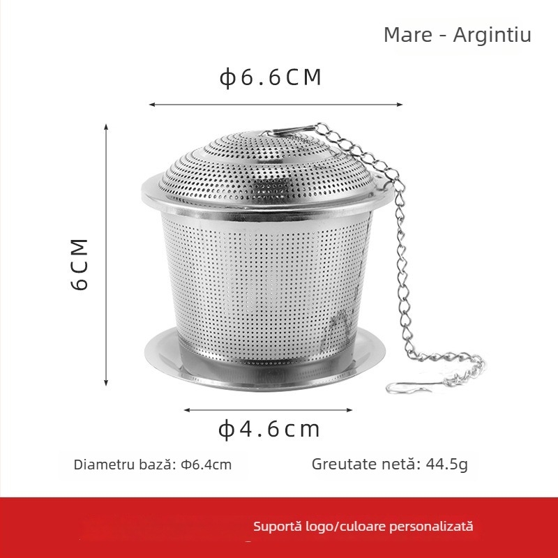 Filtru de ceai din oțel inoxidabil cu capac și lanț, formă de găleată pentru bucătărie