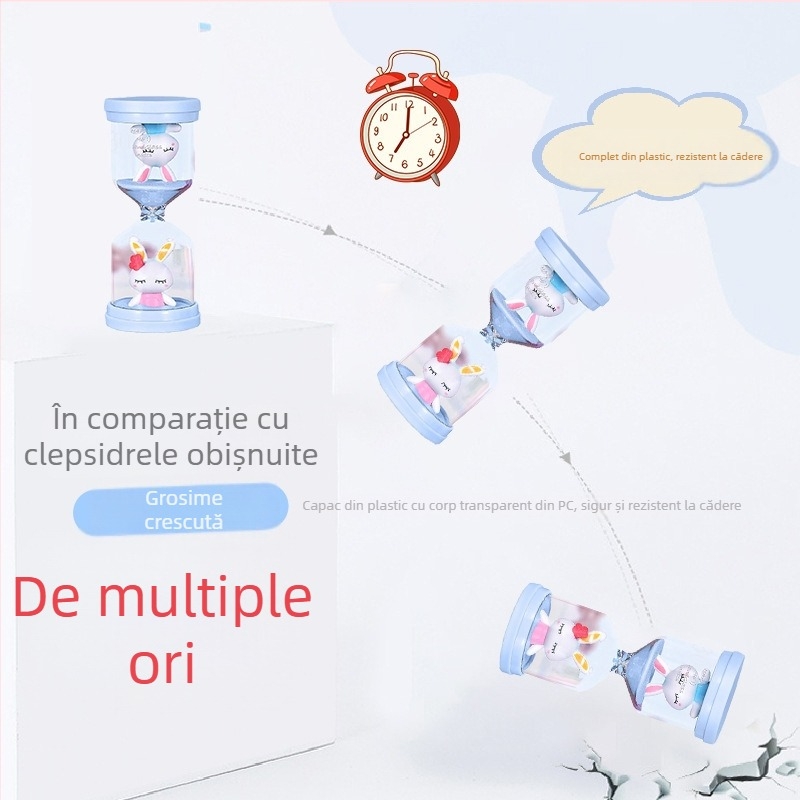 Macaron temporizator cu nisip din plastic complet pentru copii, anti-cădere, 5 sau 30 de minute, ornament încorporat sub formă de păpușă