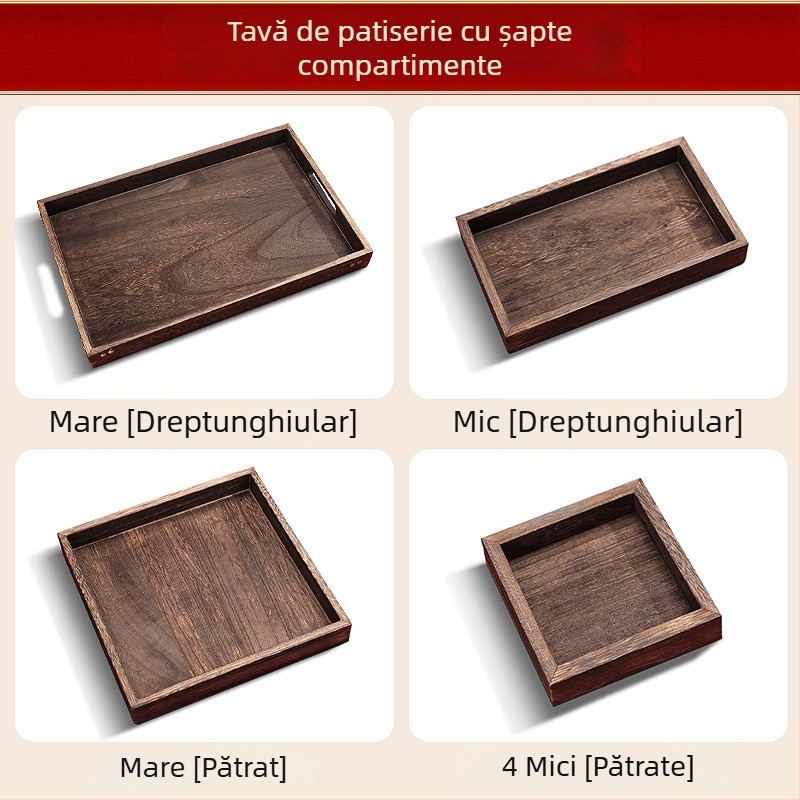 Tavă din lemn pentru ceai cu fructe și deserturi, platou pentru gustări