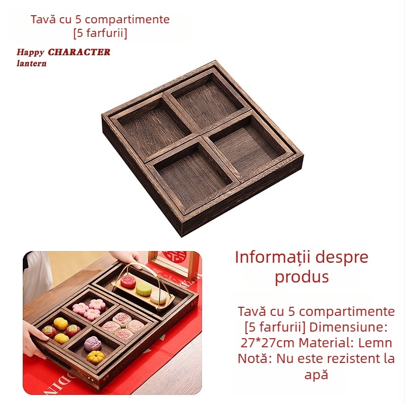 Tavă din lemn pentru ceai cu fructe și deserturi, platou pentru gustări